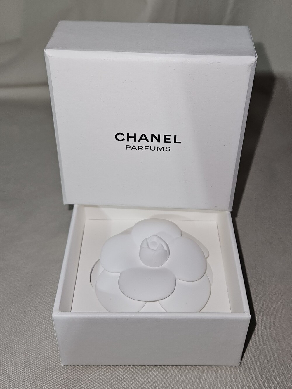 CHANEL White Camellia Decorative Trinket With Box